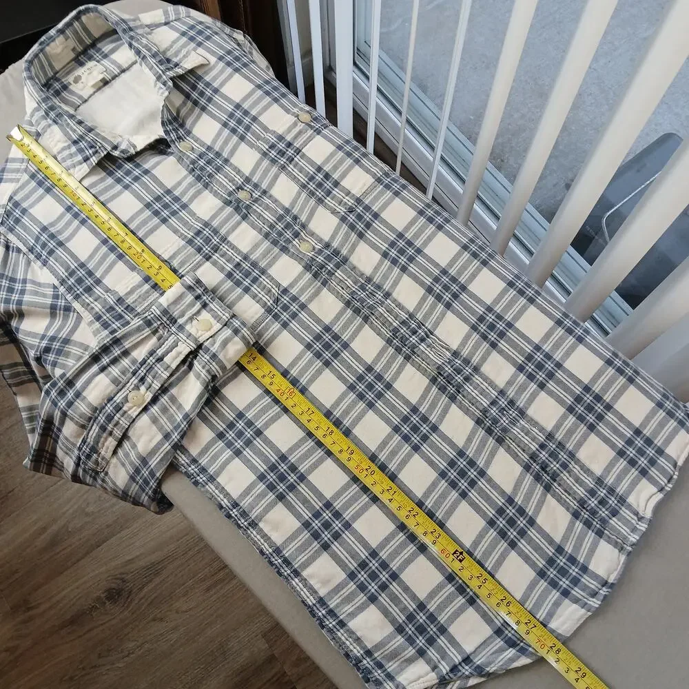 J.Crew Tailored Fit Workshirt Mens Small plaid white blue double layer cotton LS